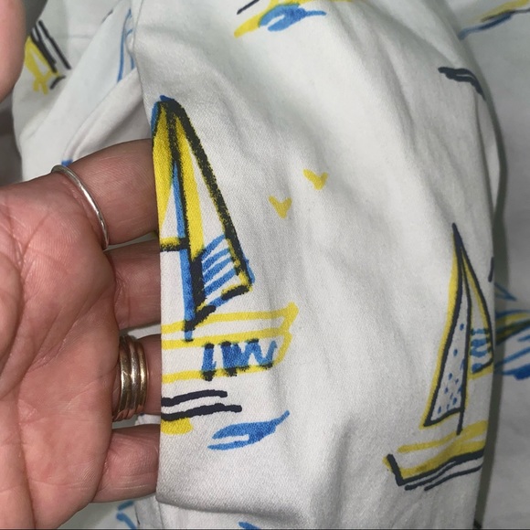 Chetta B Women's Blue Yellow Sleeveless Faux Wrap Dress Sz 10 Belt Pockets Boats - Picture 10 of 10